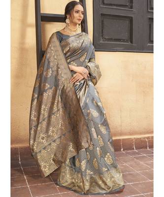 Grey Woven Party Wear Art Silk Sarees 3