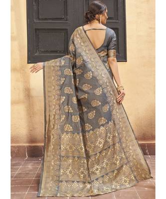 Grey Woven Party Wear Art Silk Sarees 4