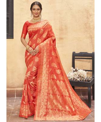Red Woven Party Wear Art Silk Sarees 1