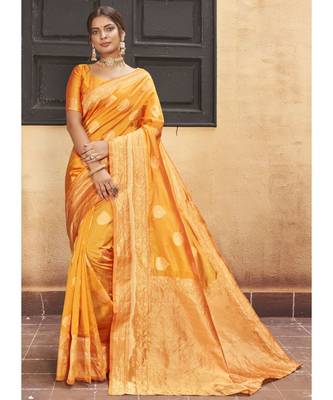 Orange Woven Party Wear Art Silk Sarees 1