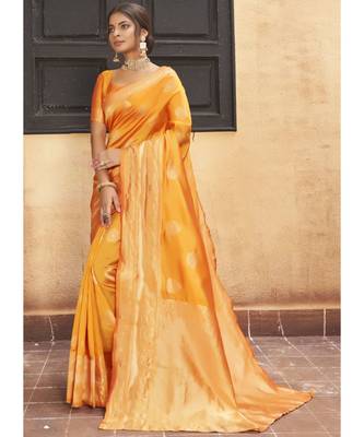 Orange Woven Party Wear Art Silk Sarees 2
