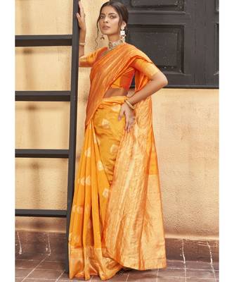Orange Woven Party Wear Art Silk Sarees 3