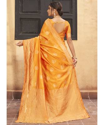Orange Woven Party Wear Art Silk Sarees 4