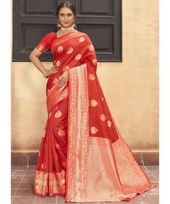 Red Woven Party Wear Art Silk Sarees 1