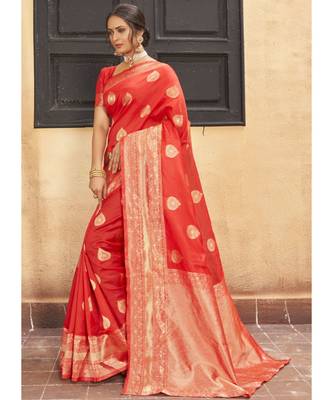 Red Woven Party Wear Art Silk Sarees 2