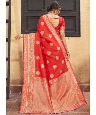 Red Woven Party Wear Art Silk Sarees 4
