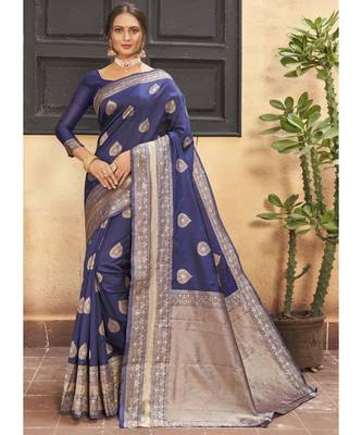 Navy Blue Woven Party Wear Art Silk Sarees 1
