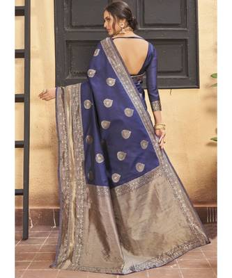 Navy Blue Woven Party Wear Art Silk Sarees 4