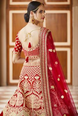 Mesmerizing Red Heavy Hand Work & Embroidered Velvet wedding Lehenga choli 3