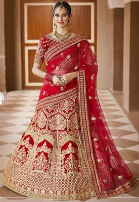Mesmerizing Red Heavy Hand Work & Embroidered Velvet wedding Lehenga choli 4