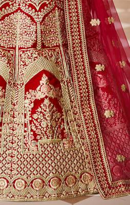 Mesmerizing Red Heavy Hand Work & Embroidered Velvet wedding Lehenga choli 5