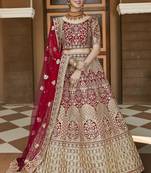 Mesmerizing Red Heavy Hand Work & Embroidered Velvet wedding Lehenga choli