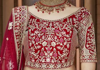Mesmerizing Red Heavy Hand Work & Embroidered Velvet wedding Lehenga choli 4