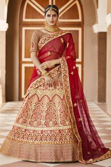 Stunning Red Heavy Hand Work & Embroidered Velvet Bridal Lehenga