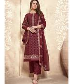 Maroon Georgette resham embroidery full sleeve TOP & BOTTOM WITH DUPATTA