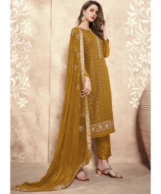 Mustard Georgette resham embroidery full sleeve TOP & BOTTOM WITH DUPATTA 1