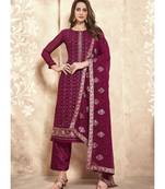Wine Georgette resham embroidery full sleeve TOP & BOTTOM WITH DUPATTA