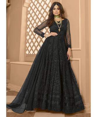 Black Net resham embroidery full sleeve TOP & BOTTOM WITH DUPATTA 1