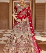Mesmerizing Red Heavy Hand Work & Embroidered Velvet wedding Lehenga choli