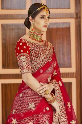 Mesmerizing Red Heavy Hand Work & Embroidered Velvet wedding Lehenga choli 2