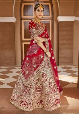 Mesmerizing Red Heavy Hand Work & Embroidered Velvet wedding Lehenga choli 4