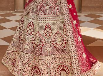 Mesmerizing Red Heavy Hand Work & Embroidered Velvet wedding Lehenga choli 5