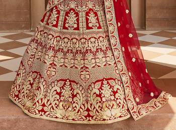 Mesmerizing Red Heavy Hand Work & Embroidered Velvet wedding Lehenga choli 5