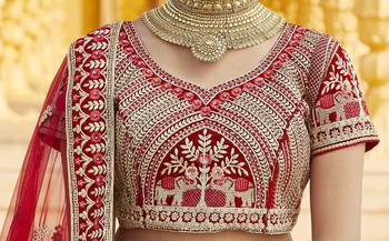 Mesmerizing Red Heavy Hand Work & Embroidered Velvet wedding Lehenga choli 3