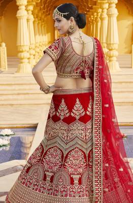 Mesmerizing Red Heavy Hand Work & Embroidered Velvet wedding Lehenga choli 4