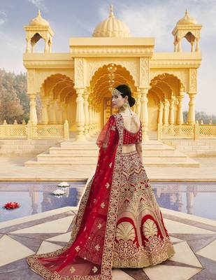 Mesmerizing Red Heavy Hand Work & Embroidered Velvet wedding Lehenga choli 6