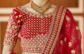 Mesmerizing Red Heavy Hand Work & Embroidered Velvet wedding Lehenga choli 6