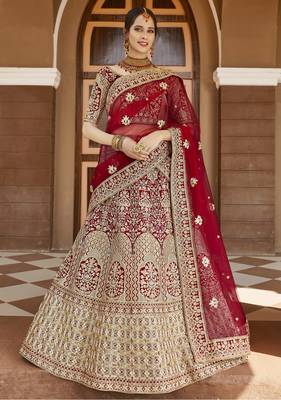 Mesmerizing Red Heavy Hand Work & Embroidered Velvet wedding Lehenga choli 6