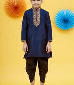  Navy Blue Art Silk Embroidery kurta with patiala salwar or peshawari pant