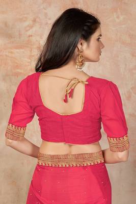 Pink embroidered silk blend saree with blouse 5