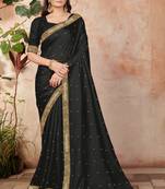 Black embroidered silk blend saree with blouse