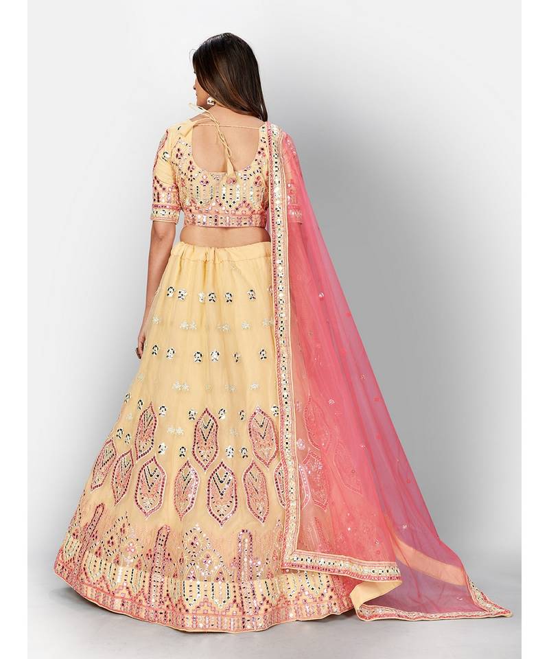 Pink & Off White Ready to Wear Lehenga & Blouse With Dupatta