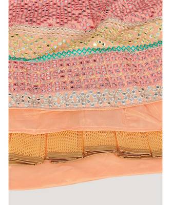 Peach & Turquoise Blue Embellished Semi-Stitched Lehenga & Unstitched Blouse with Dupatta 7