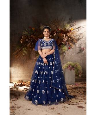 Blue & Silver Embellished Semi-Stitched Lehenga & Unstitched Blouse with Dupatta 1