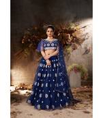 Blue & Silver Embellished Semi-Stitched Lehenga & Unstitched Blouse with Dupatta