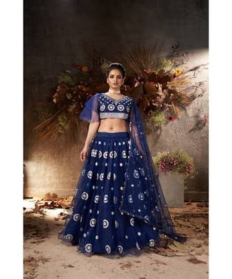 Blue & Silver Embellished Semi-Stitched Lehenga & Unstitched Blouse with Dupatta 2