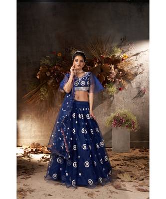 Blue & Silver Embellished Semi-Stitched Lehenga & Unstitched Blouse with Dupatta 3