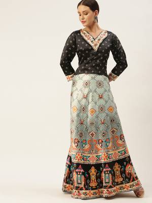 Grey floral print silk semi stitched lehenga 1