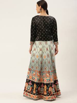 Grey floral print silk semi stitched lehenga 2