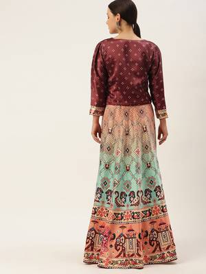Maroon floral print silk semi stitched lehenga 2