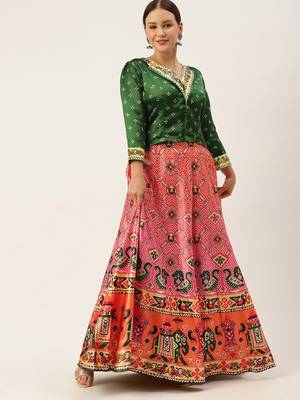 Light-pink floral print silk semi stitched lehenga 1