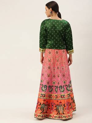 Light-pink floral print silk semi stitched lehenga 2
