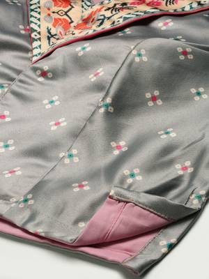 Light-grey floral print silk semi stitched lehenga 3