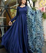Navy Blue Rayon Designer Gown with Organza Dupatta