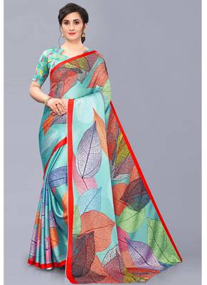 Turquoise Georgette Digital Printed Saree 1