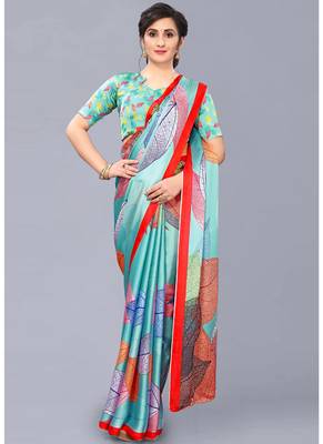Turquoise Georgette Digital Printed Saree 3